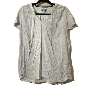 NEW CECE Blouse Womens Size Large 12 14 Light Blue Floral Top Short Sleeve Smock